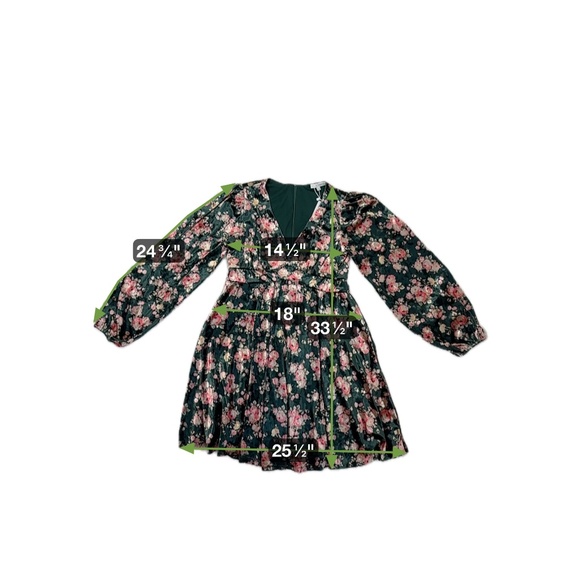 NWT Baltic Born Floral Velvet Dress Long Sleeve V-Neck Empire Waist Green Pink L - Picture 8 of 8